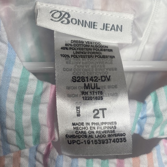 Bonnie Jean Toddler Girl Multicolor Striped Sleeveless Dress Tie-Back size 2T - Picture 7 of 8
